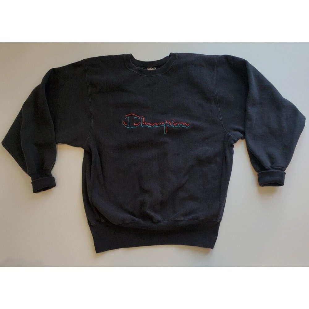 90’s Champion Crewneck Size Large Faded Black Made In USA Reverse Weave